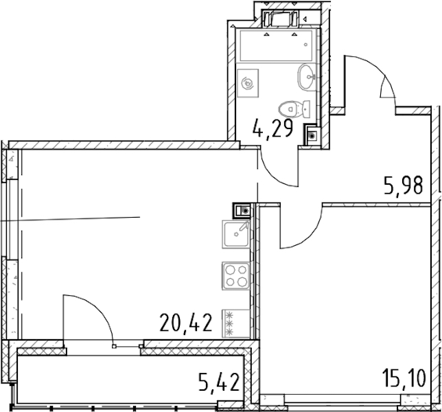 1-комнатная квартира 45.79 м², 10/17 эт., ЖК «Город Первых»